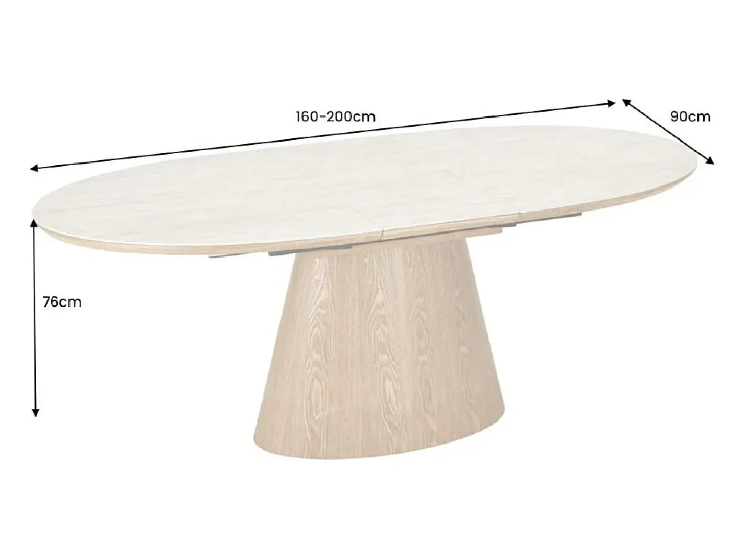 Mesa LUMEA extensible 160–200 cm – Mesa contemporánea de cerámica con aspecto de travertino y roble