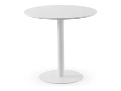 Mesa melamina blanca 80 diametro, pie central metálico blanco