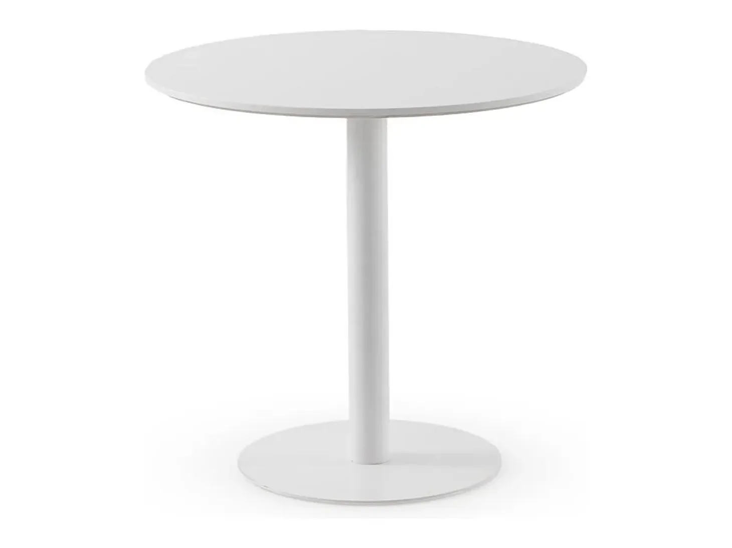 Mesa melamina blanca 80 diametro, pie central metálico blanco