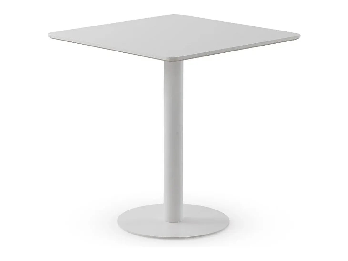 Mesa melamina blanca 70x70, pie central metálico blanco
