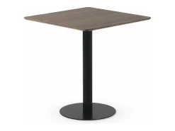 Mesa melamina nogal 70x70, pie central metálico negro