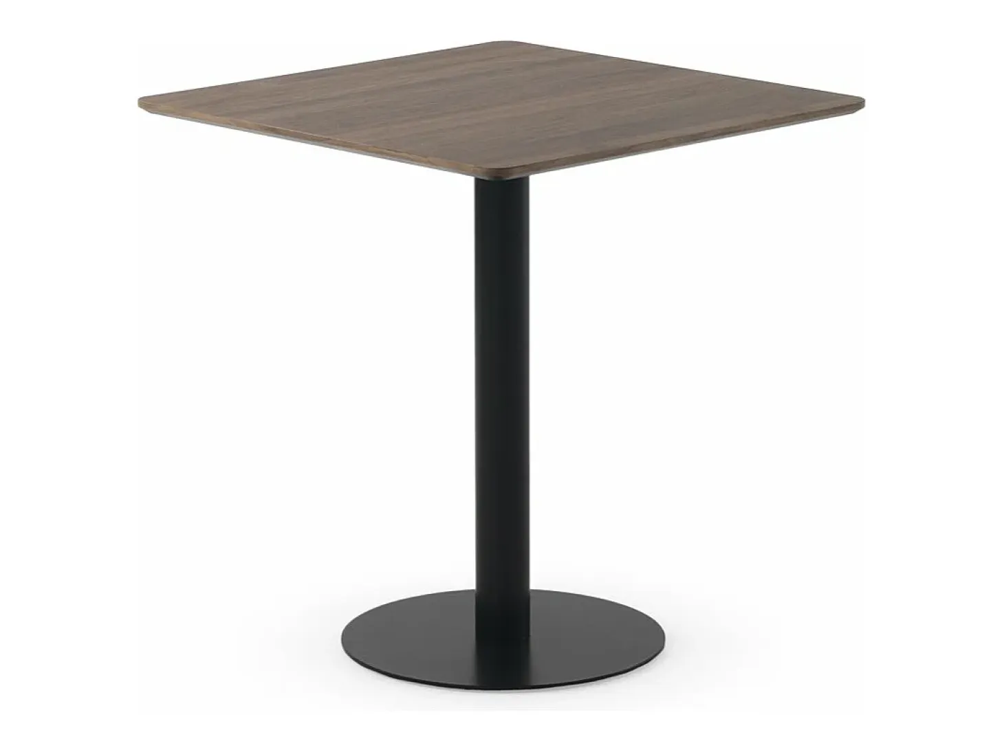Mesa melamina nogal 70x70, pie central metálico negro