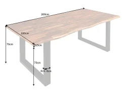 Mesa NALKO 200 cm – Tablero de madera maciza de acacia y estructura de metal negro – Elegancia industrial y autenticidad natural