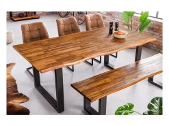 Mesa NALKO 200 cm – Tablero de madera maciza de acacia y estructura de metal negro – Elegancia industrial y autenticidad natural