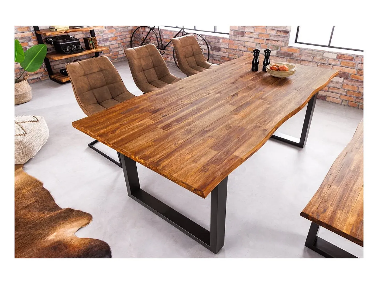 Mesa NALKO 200 cm – Tablero de madera maciza de acacia y estructura de metal negro – Elegancia industrial y autenticidad natural