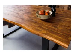 Mesa NALKO 200 cm – Tablero de madera maciza de acacia y estructura de metal negro – Elegancia industrial y autenticidad natural