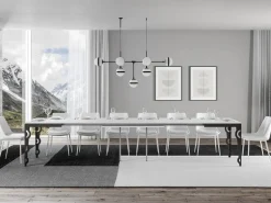 Mesa oriental extensible rectangular para 6 a 20 personas L 160 a 420 cm lacada en blanco y estructura de metal antracita Zakary