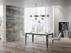 Mesa oriental extensible rectangular para 6 a 20 personas L 160 a 420 cm lacada en blanco y estructura de metal antracita Zakary