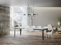 Mesa oriental extensible rectangular para 6 a 20 personas L 160 a 420 cm lacada en blanco y estructura de metal antracita Zakary