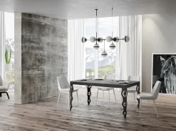 Mesa oriental extensible rectangular para 6 a 20 personas L 180 a 440 cm estructura de metal gris hormigón y antracita Zakary