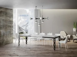 Mesa oriental extensible rectangular para 6 a 20 personas L 160 a 420 cm fresno blanco y estructura de metal antracita Zakary
