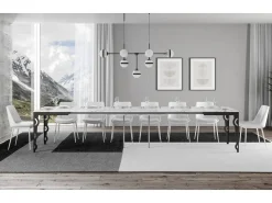 Mesa oriental extensible rectangular para 6 a 20 personas L 180 a 440 cm estructura de metal blanco y antracita Zakary