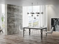 Mesa oriental extensible rectangular para 6 a 20 personas L 180 a 440 cm estructura de metal blanco y antracita Zakary