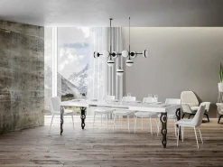 Mesa oriental rectangular extensible para 6 a 20 personas L 160 a 420 cm blanco brillo y ...