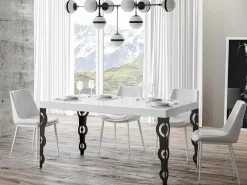 Mesa oriental rectangular extensible para 6 a 20 personas L 160 a 420 cm blanco brillo y ...