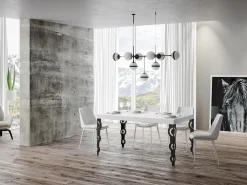 Mesa oriental rectangular extensible para 6 a 20 personas L 160 a 420 cm blanco brillo y ...