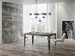 Mesa oriental rectangular 8 plazas L 180 cm madera gris hormigón y patas de metal antracita Kazay