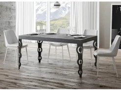 Mesa oriental rectangular 8 plazas L 180 cm madera gris hormigón y patas de metal antracita Kazay