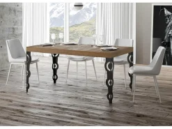 Mesa oriental rectangular 8 plazas L 180 cm madera de roble claro y patas de metal antracita Kazay