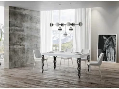 Mesa oriental rectangular 8 plazas L 180 cm madera blanca y patas de metal antracita Kazay