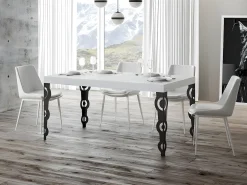 Mesa oriental rectangular 8 plazas L 180 cm madera blanca y patas de metal antracita Kazay