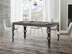 Mesa oriental rectangular 8 plazas L 180 cm madera oscura y patas de metal antracita Kazay