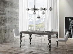 Mesa oriental rectangular 8 plazas L 180 cm madera oscura y patas de metal antracita Kazay