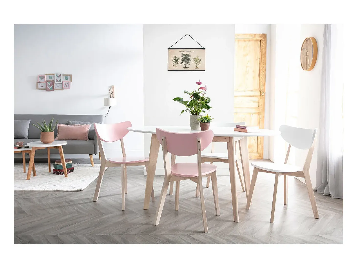 Mesa oval 150cm blanca y madera clara LEENA