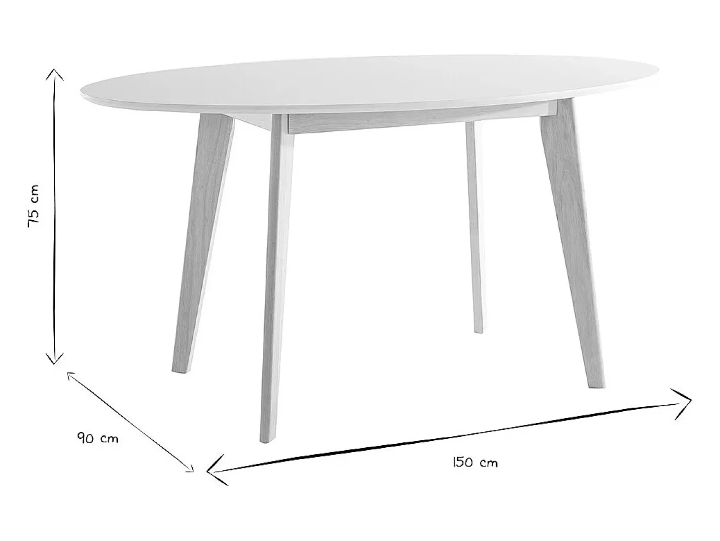 Mesa oval 150cm blanca y madera clara LEENA