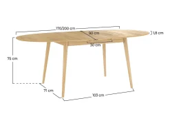 Mesa ovalada extensible de 6/8 personas en madera clara de 170/200 cm - Eddy
