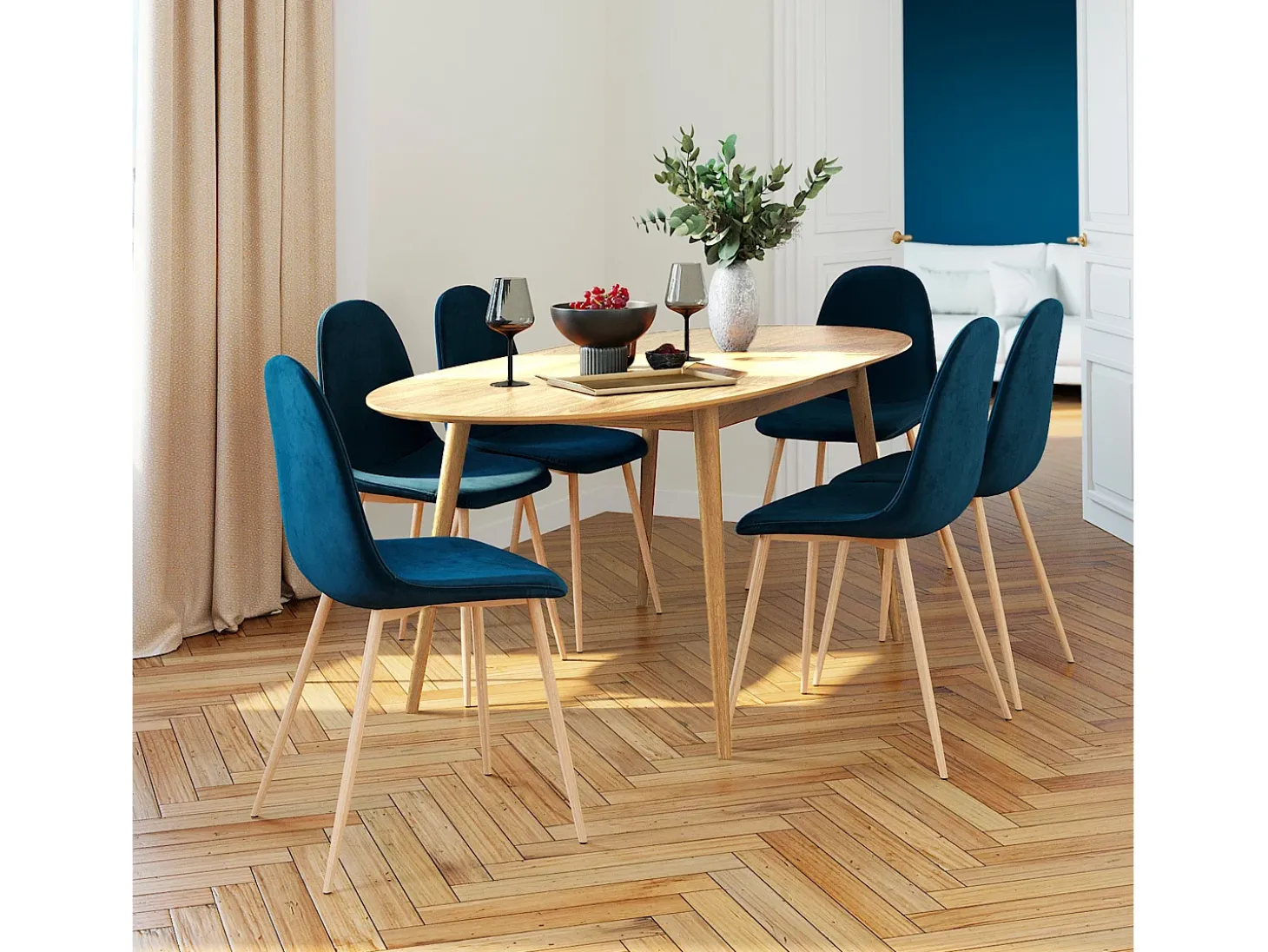Mesa ovalada extensible de 6/8 personas en madera clara de 170/200 cm - Eddy