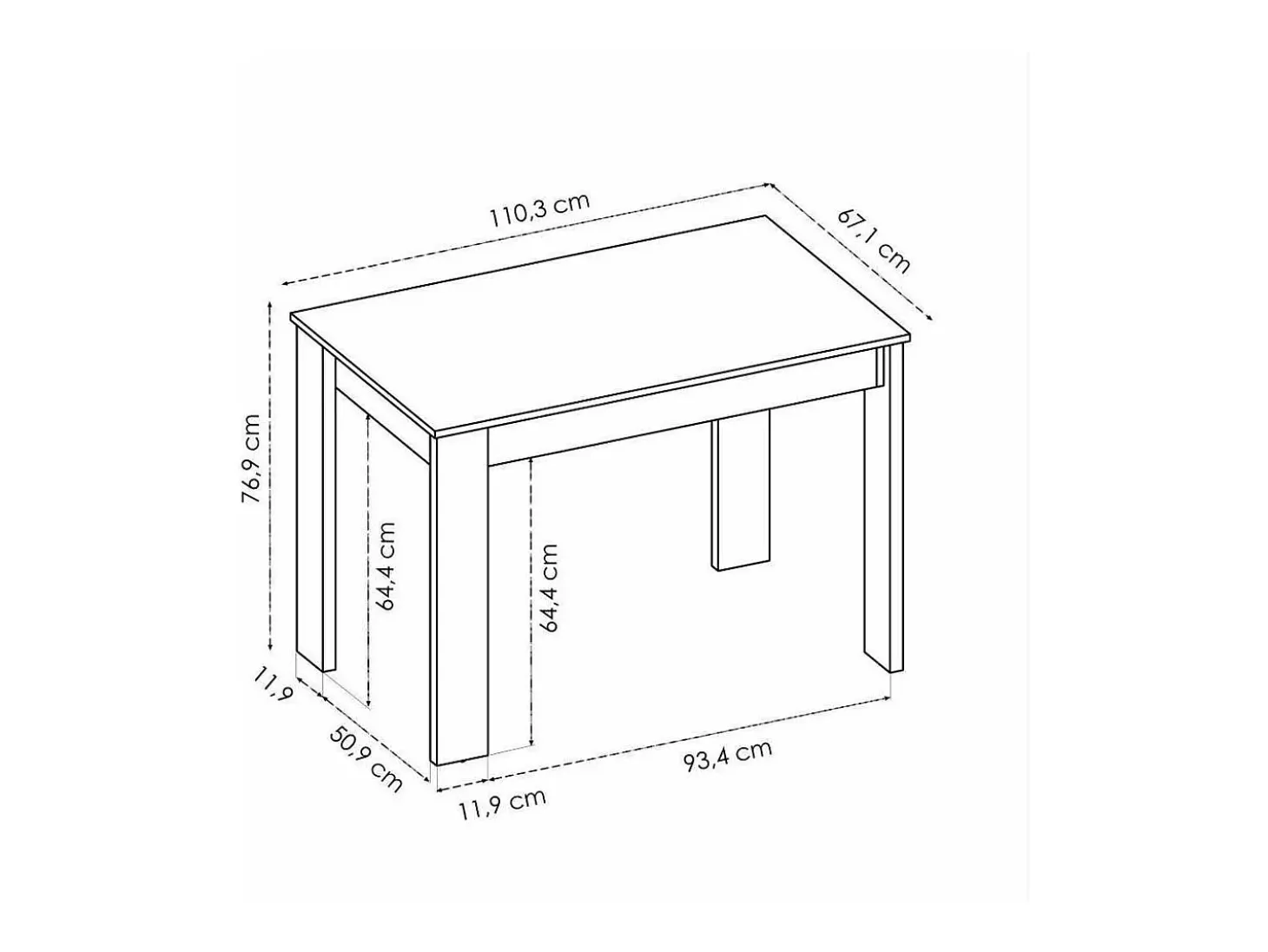 Mesa para salón fija Tily acabado Blanco, 77 cm(alto)110cm(ancho)67 cm(largo)