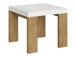 Mesa pequeña cuadrada extensible blanca y madera clara 90 a 246 cm Ribo