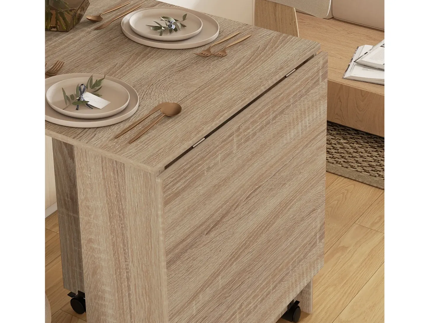 Mesa plegable cocina madera natural 75x140x74 cm HOMCOM