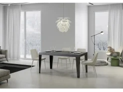 Mesa rectangular 130 cm gris hormigón y patas metal antracita Flavio 6 plazas