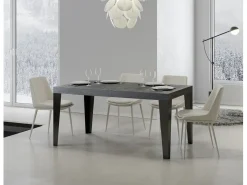 Mesa rectangular 130 cm gris hormigón y patas metal antracita Flavio 6 plazas