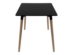 Mesa rectangular de 140 cm en negro brillante con patas de madera natural Welly