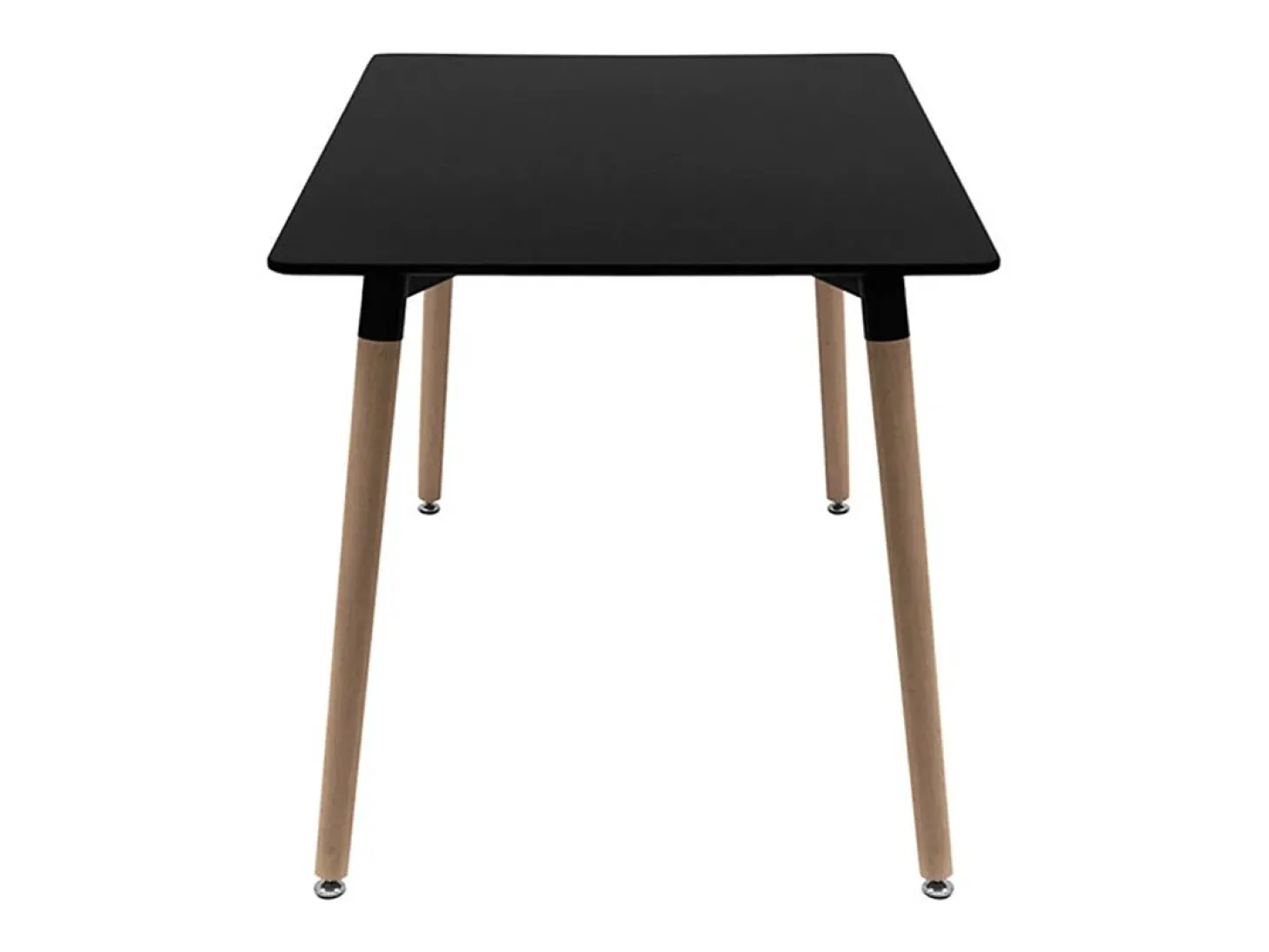 Mesa rectangular de 140 cm en negro brillante con patas de madera natural Welly