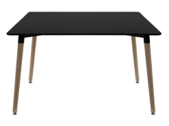 Mesa rectangular de 140 cm en negro brillante con patas de madera natural Welly