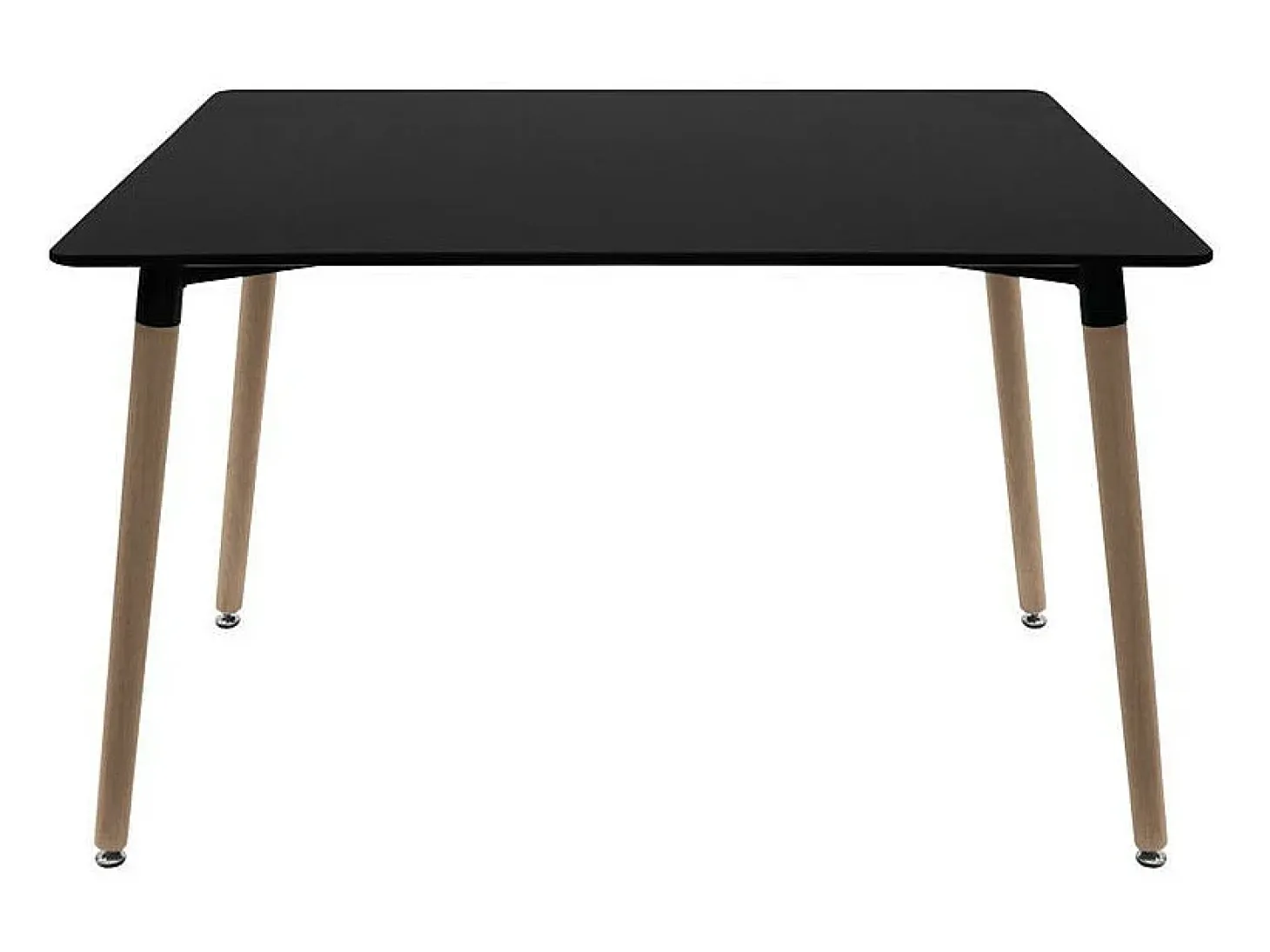 Mesa rectangular de 140 cm en negro brillante con patas de madera natural Welly
