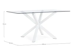 Mesa rectangular de cristal, pata cruzada acero blanco 160×90 cm - MAYO