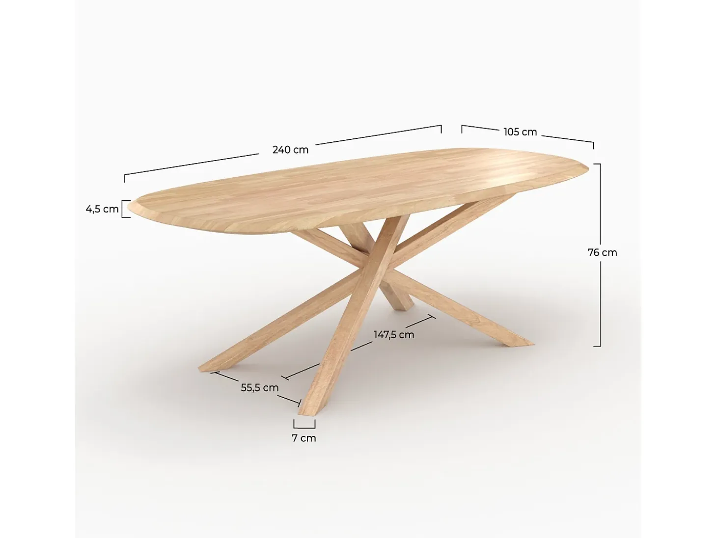 Mesa rectangular de madera maciza de hevea clara 10 plazas - Aladin