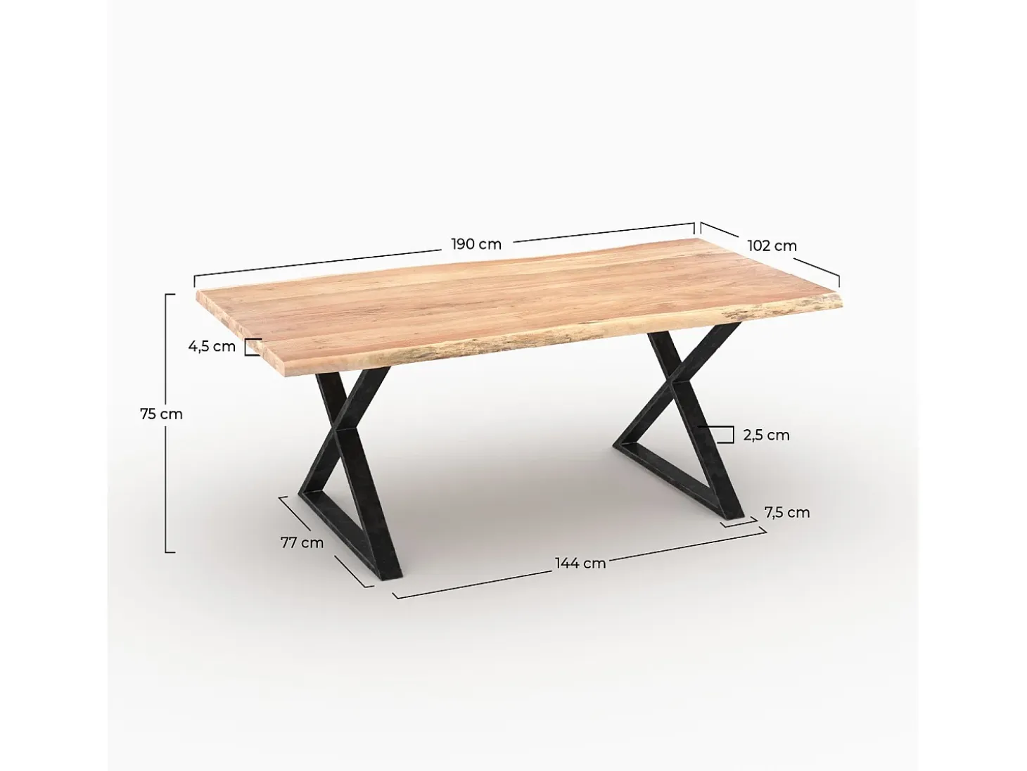 Mesa rectangular de madera maciza de acacia para 6 personas - Gia