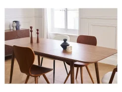 Mesa rectangular extensible con extensiones integradas de madera de nogal oscuro 160-210 cm ANK