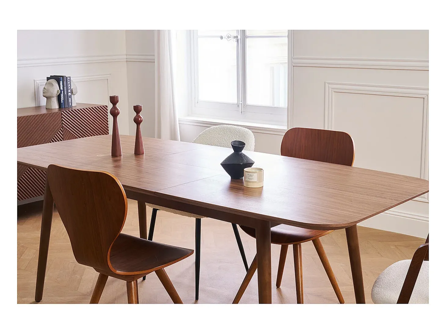 Mesa rectangular extensible con extensiones integradas de madera de nogal oscuro 160-210 cm ANK