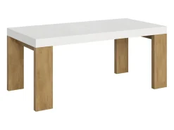 Mesa rectangular extensible blanca y madera clara 180 a 440 cm Ribo-Soporte 2 pies