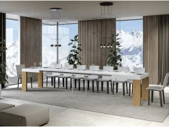 Mesa rectangular extensible blanca y madera clara 180 a 440 cm Ribo-Soporte 2 pies
