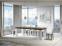 Mesa rectangular extensible madera blanca y nogal 130 a 234 cm Ribo-Soporte 4 pies