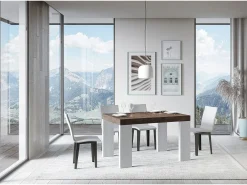 Mesa rectangular extensible madera blanca y nogal 130 a 234 cm Ribo-Soporte 4 pies