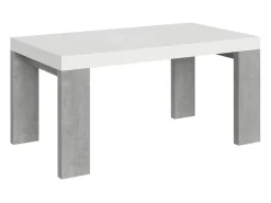 Mesa rectangular extensible blanca y gris cemento 160 a 420 cm Ribo-Soporte 2 pies